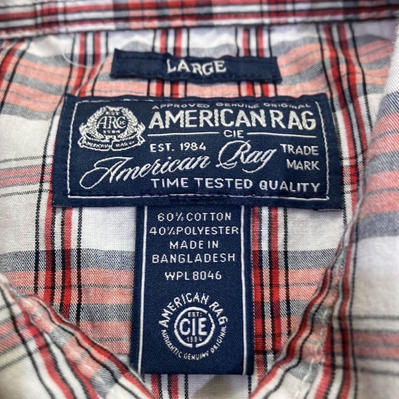 Men’s American Rag size Large button down shirt.  Red plaid - Picture 3 of 4